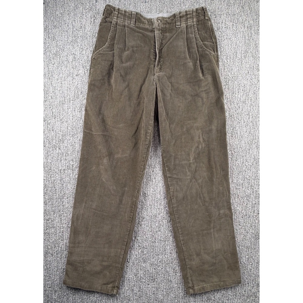 VTG Woolrich Corduroy Pants Mens 32x30 Green Pleated Breen Cotton‎ Trousers 1075